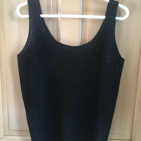 Vintage Gardy Black Metallic Knit Sweater Tank Top - Size L - Picture 1 of 4